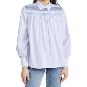 Jason Wu Womens Smocked Collared Blouse 2 Ice Blue - NWT $395